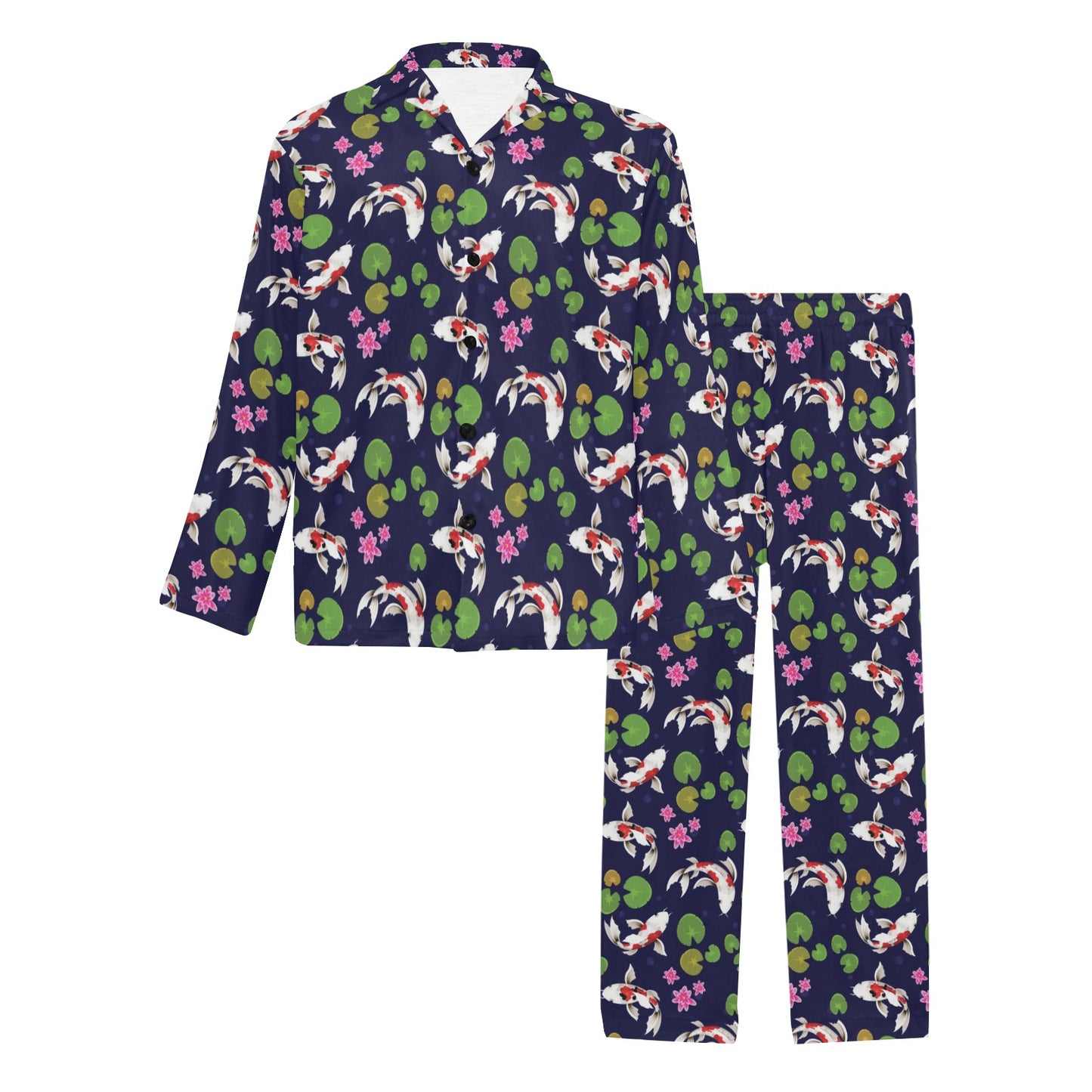 Koi Carp Pattern Design Themed Print Men's Long Pajama Set