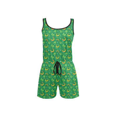 Shamrock With Horse Shoes Print Design LKS305 Women's Sleeveless Romper