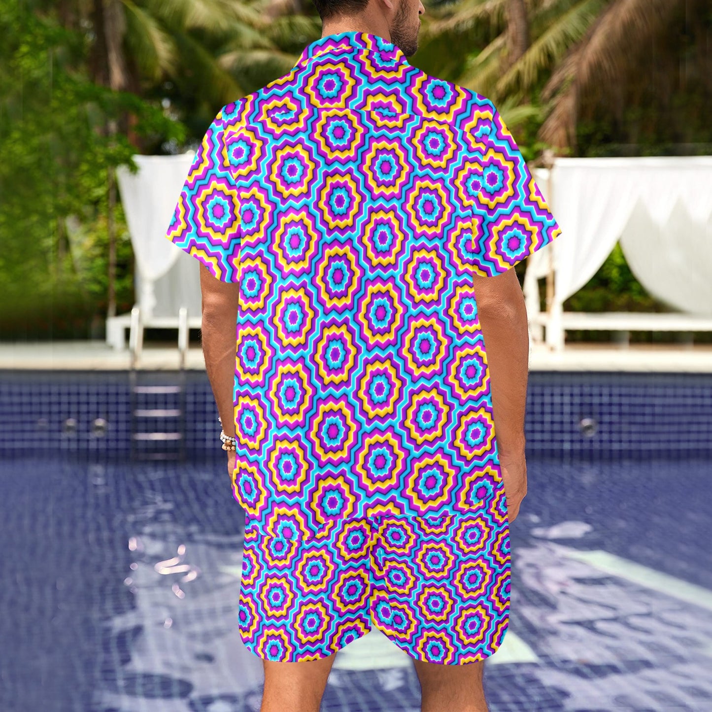 Optical illusion Techno Movement Men's Beach Shirt and Shorts Set