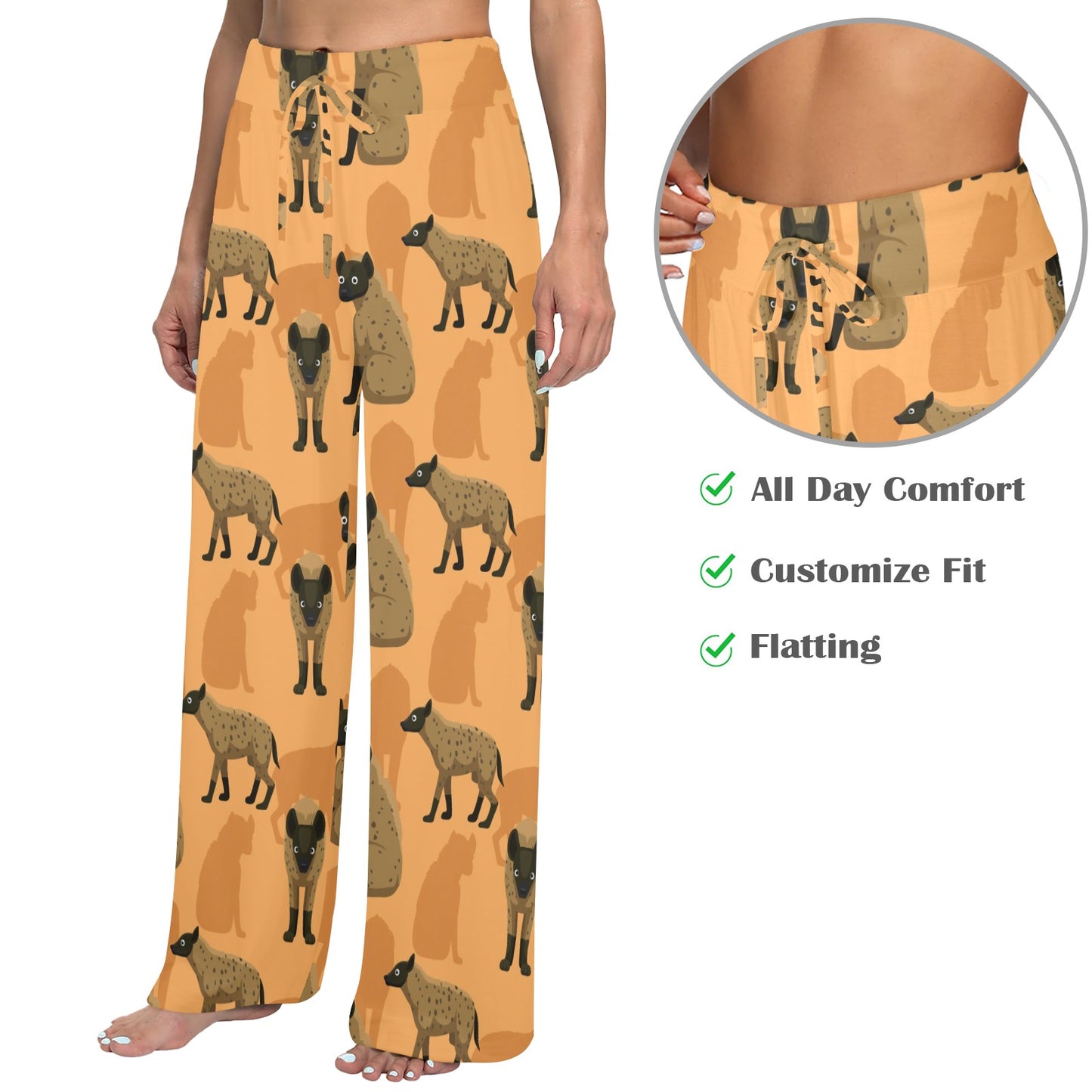 Hyena Pattern Print Design 01 Women's Wide Leg Lounge Pants