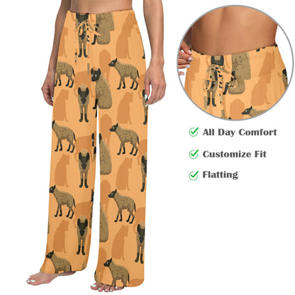Hyena Pattern Print Design 01 Women's Wide Leg Lounge Pants