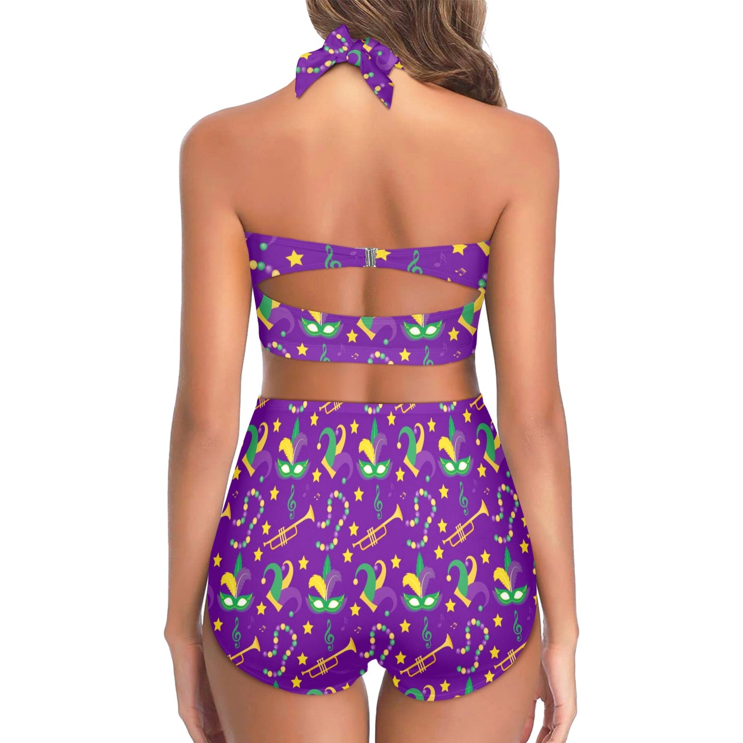 Mardi Gras Pattern Print Design 06 Halter Neck Bikini Swimsuit