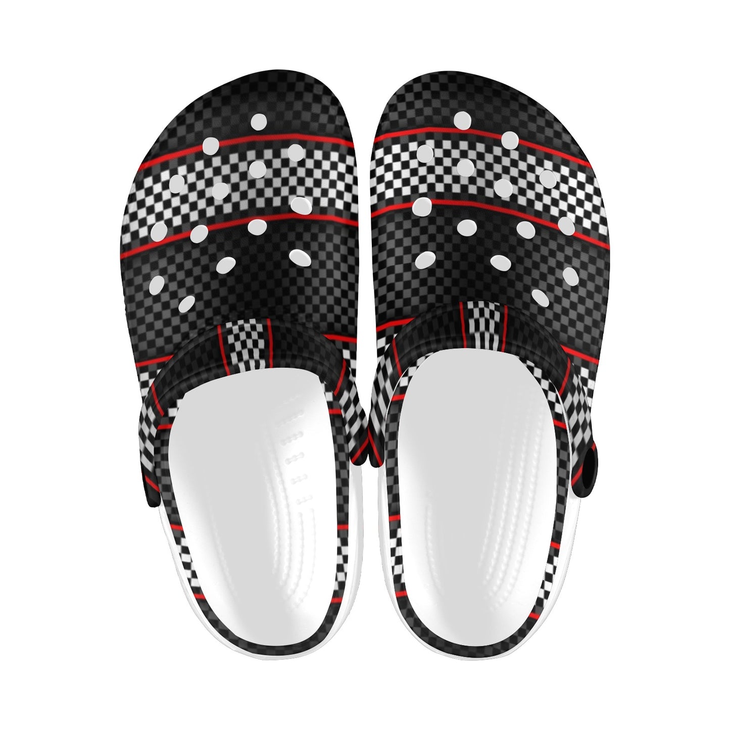 Checkered Flag Red Line Style Unisex Clogs Shoes