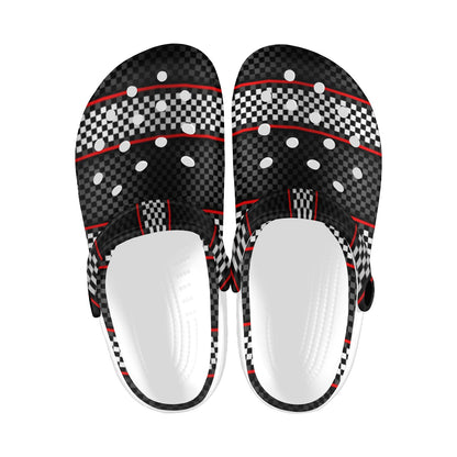 Checkered Flag Red Line Style Unisex Clogs Shoes