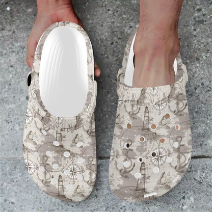 Nautical Map Design Themed Print Unisex Clogs Shoes