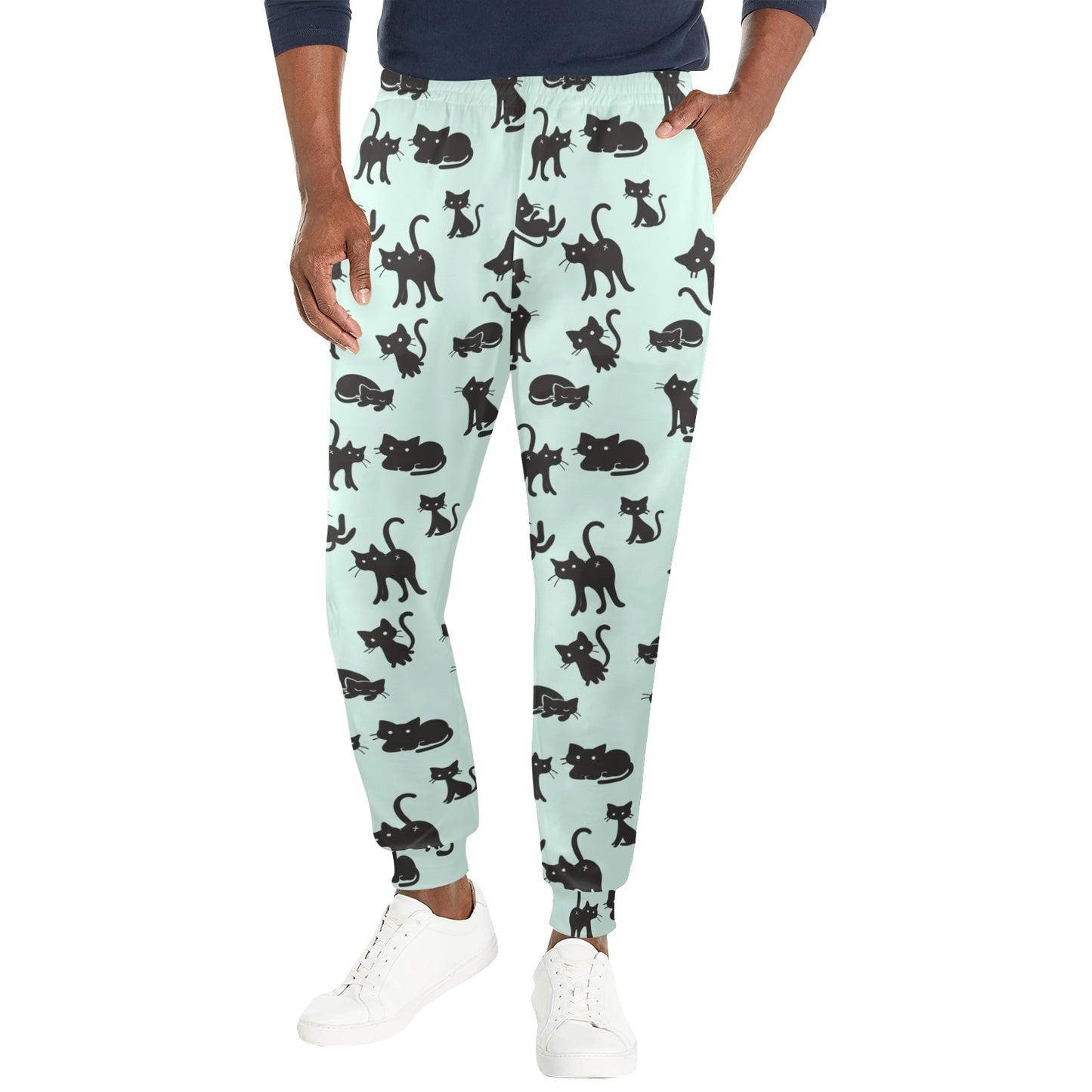 Black Cat Pattern Print Design 04 Men's Casual Track Pants