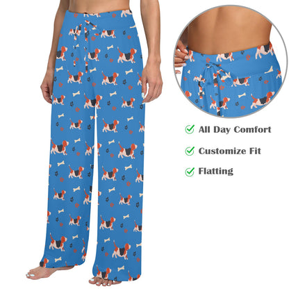 Basset Hound Pattern Print Design 02 Women's Wide Leg Lounge Pants