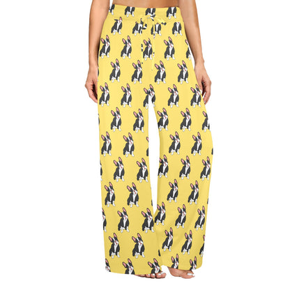 Boston Terrier Pattern Print Design 06 Women's Wide Leg Lounge Pants