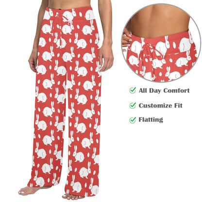 Rabbit Pattern Print Design RB017 Women's Wide Leg Lounge Pants