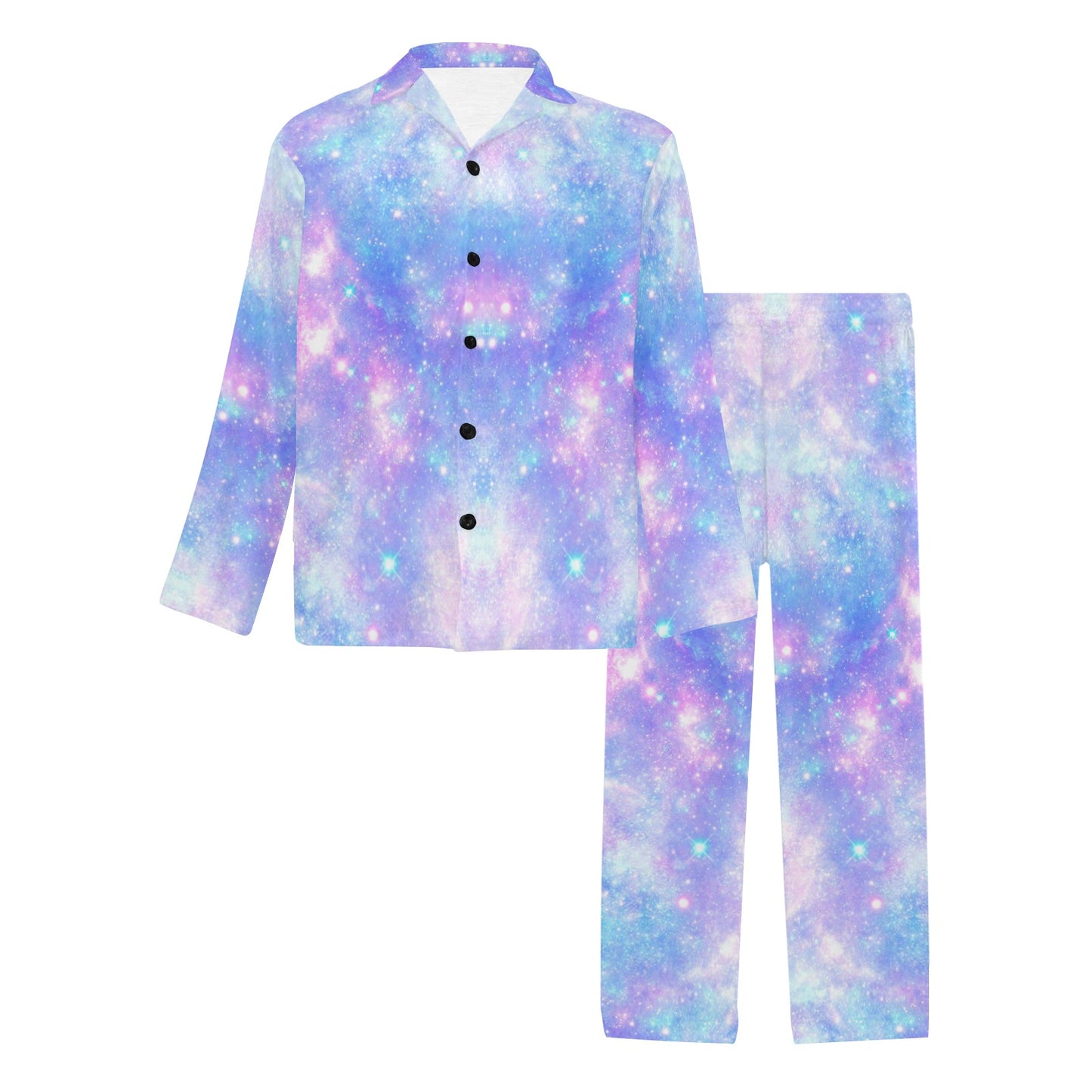 Galaxy Stardust Pastel Color Print Men's Long Pajama Set