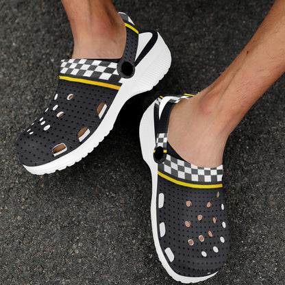 Checkered Flag Yellow Line Style Unisex Clogs Shoes