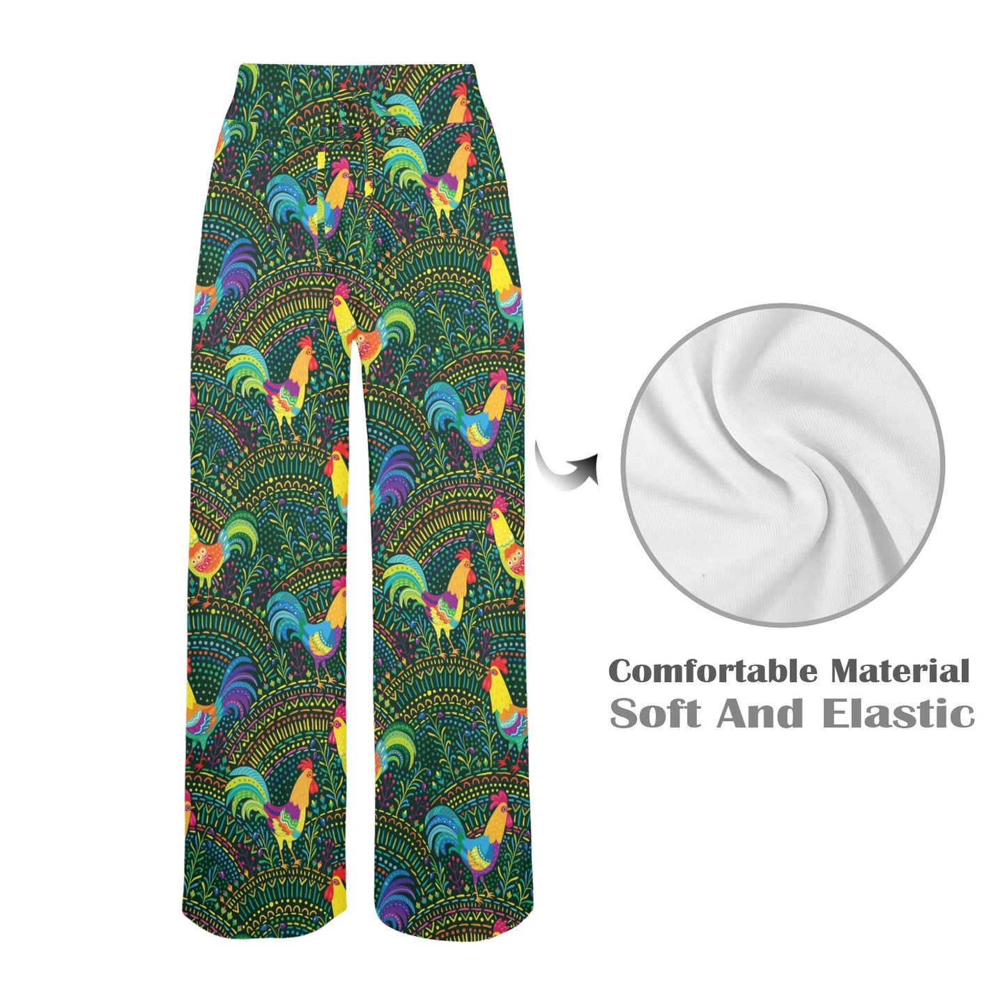 Rooster Pattern Print Design A01 Women's Wide Leg Lounge Pants