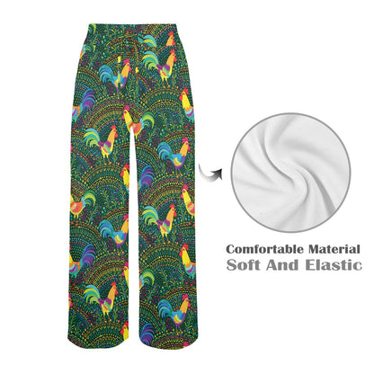 Rooster Pattern Print Design A01 Women's Wide Leg Lounge Pants