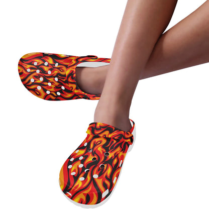 Flame Fire Print Pattern Unisex Clogs Shoes