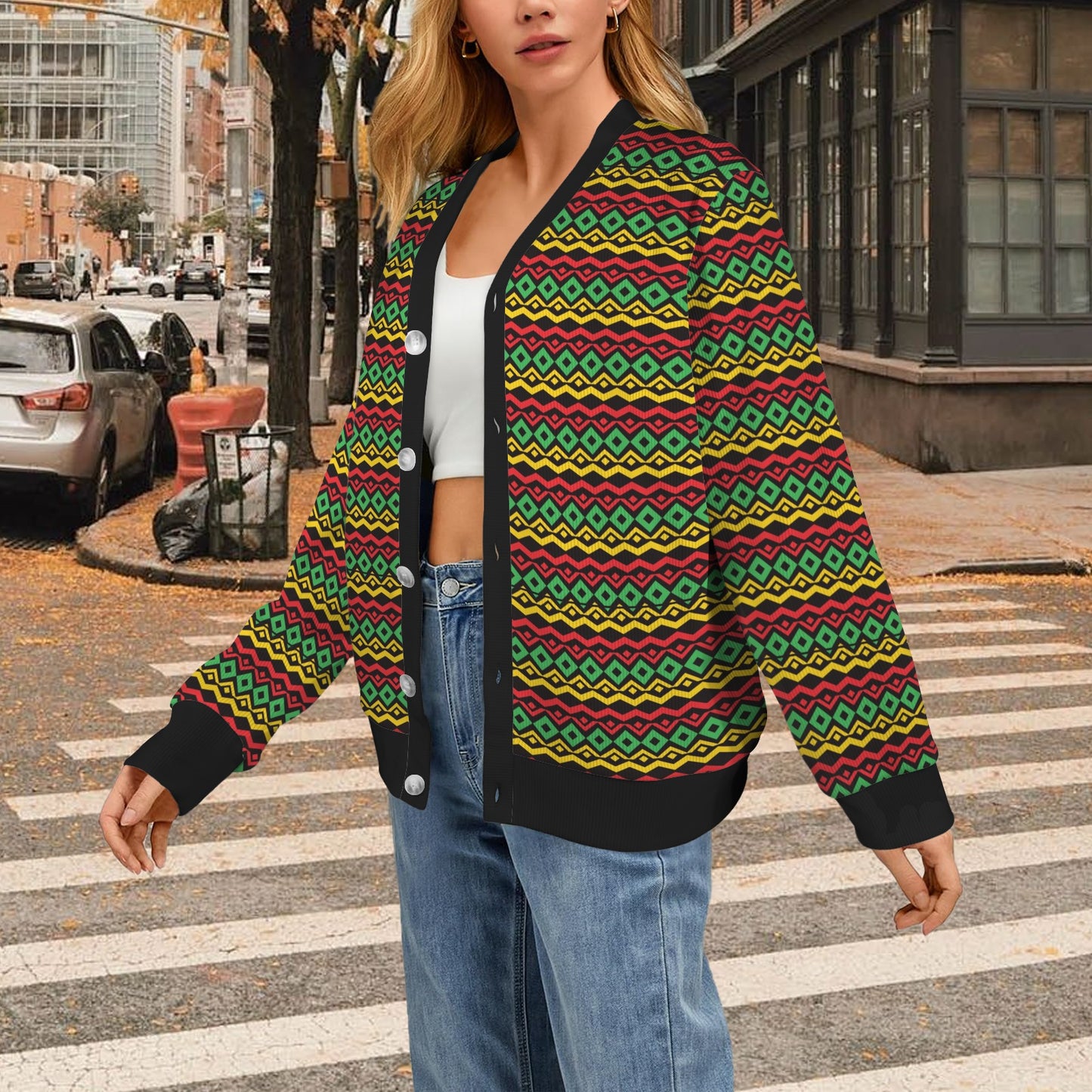 Rasta Reggae Color Themed Women's Cardigan