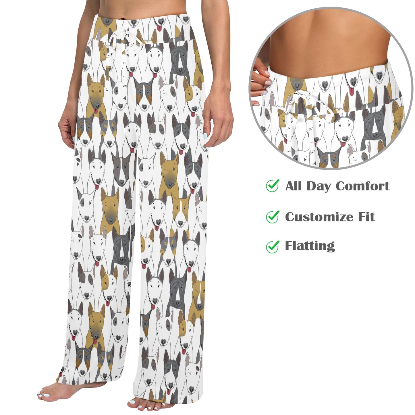 Bull Terriers Pattern Print Design 03 Women's Wide Leg Lounge Pants