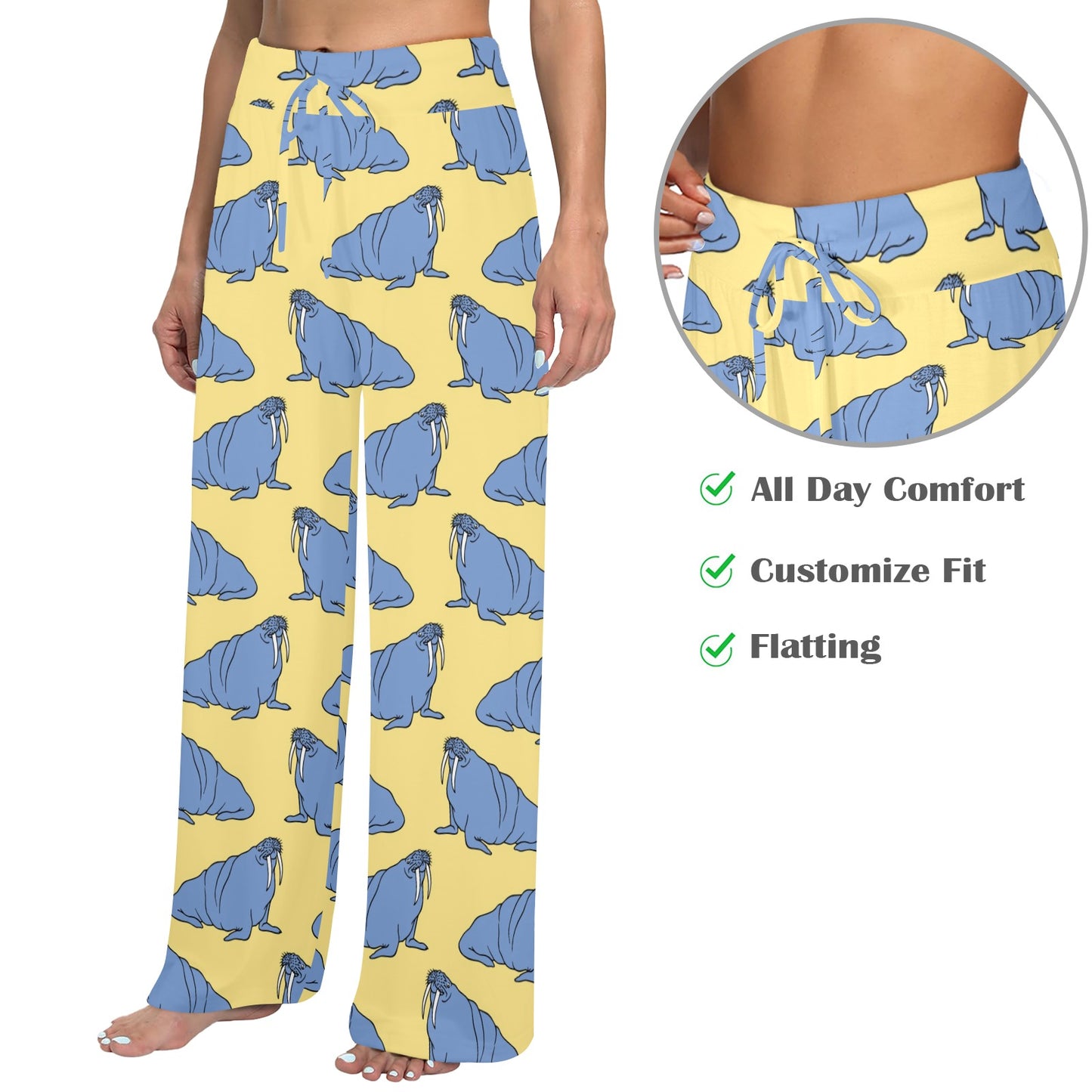 Walrus Pattern Print Design 02 Women's Wide Leg Lounge Pants