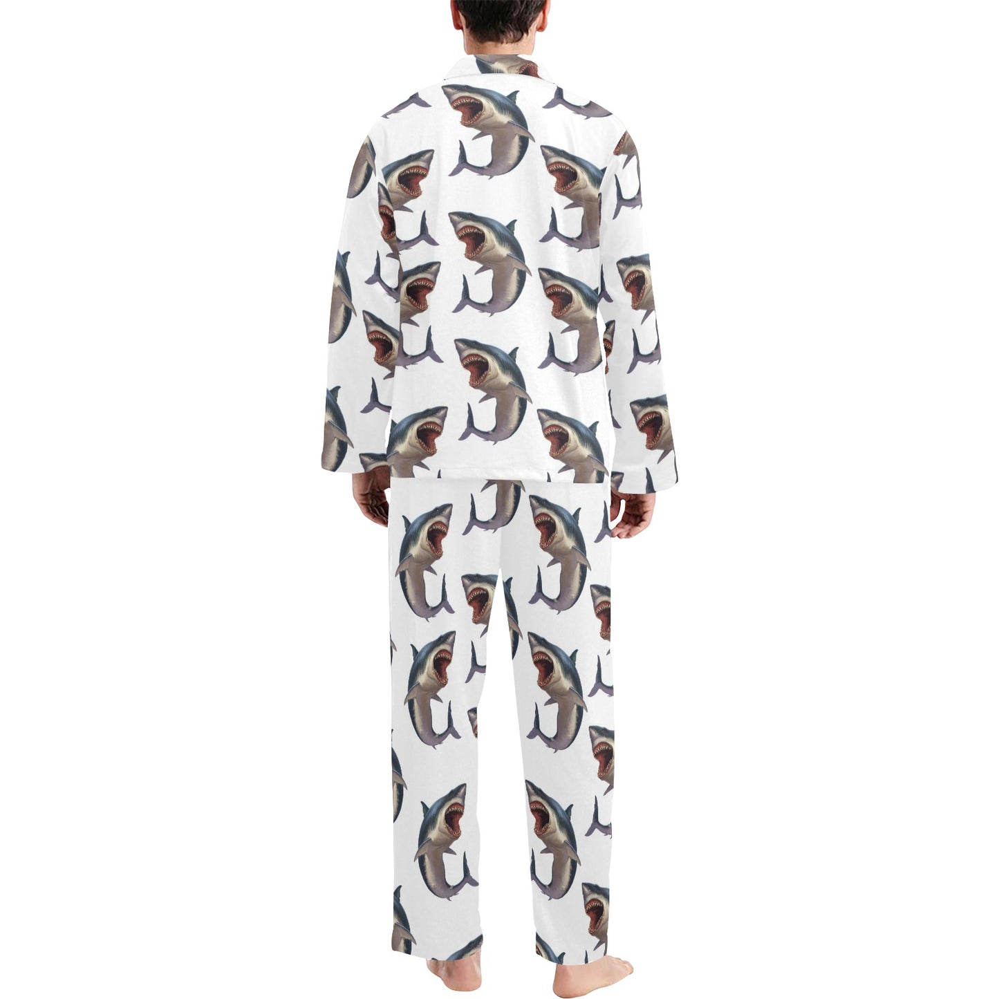 Great White Shark Pattern Print Design 03 Men's Long Pajama Set