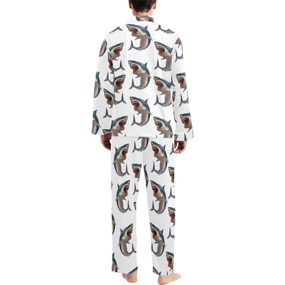Great White Shark Pattern Print Design 03 Men's Long Pajama Set