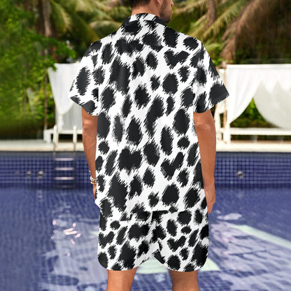 Cheetah Black Print Pattern Men's Beach Shirt and Shorts Set