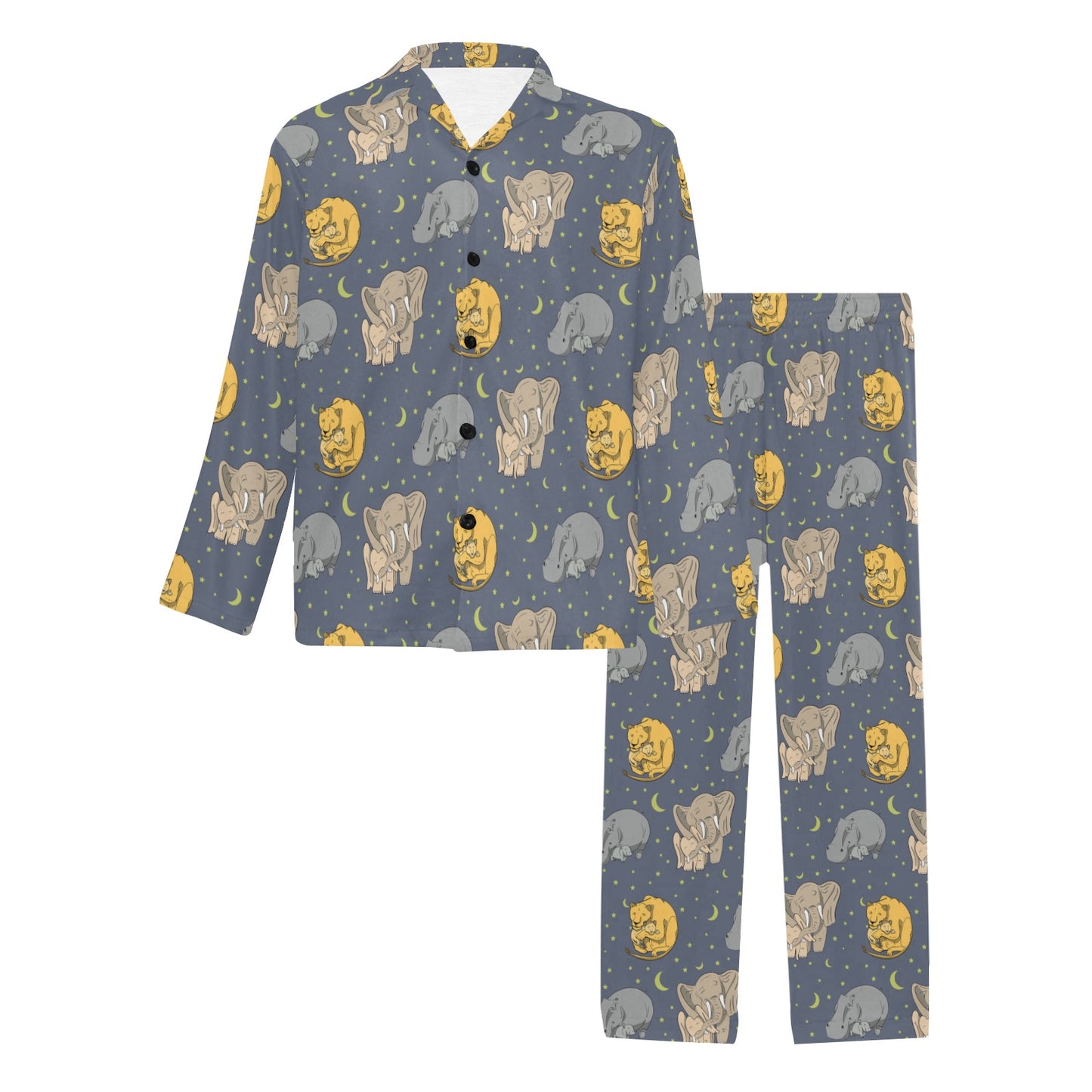 Safari Elephant Lion Print Design LKS303 Men's Long Pajama Set