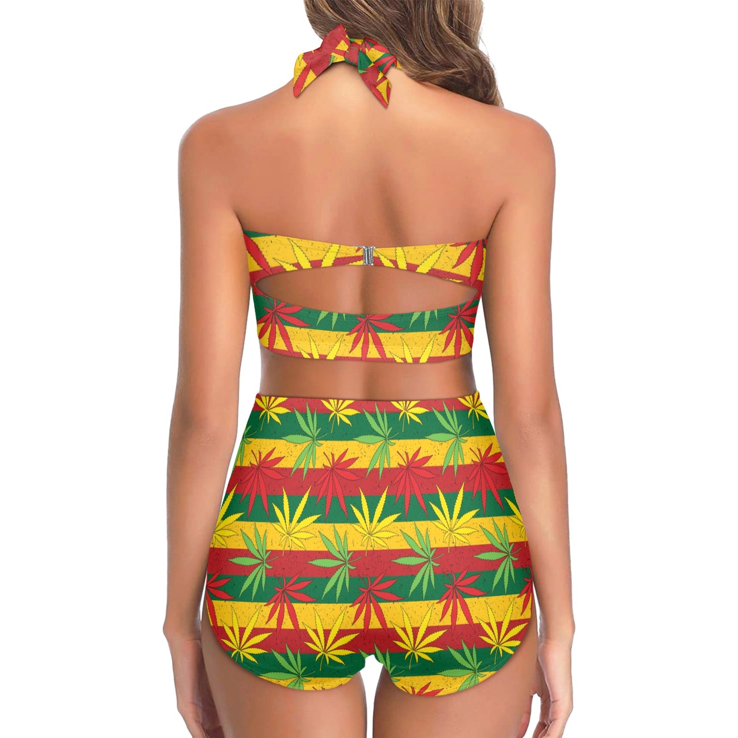 Rasta Pattern Print Design A03 Halter Neck Bikini Swimsuit