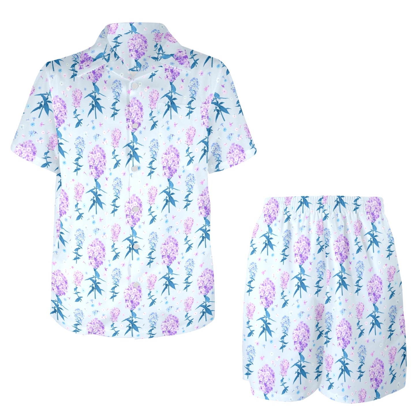 Lilac Pattern Print Design LI05 Men's Beach Shirt and Shorts Set