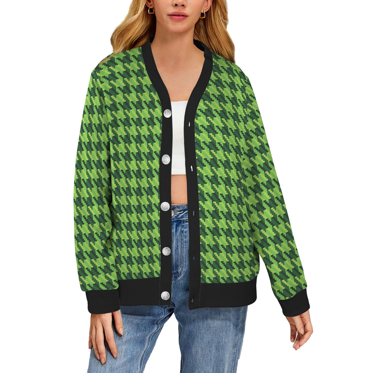 St Patricks Day Houndstooth Pattern Print LKS301 Women's Cardigan