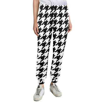 Houndstooth Black White Pattern Print Design 05 Women's Casual Track Pants