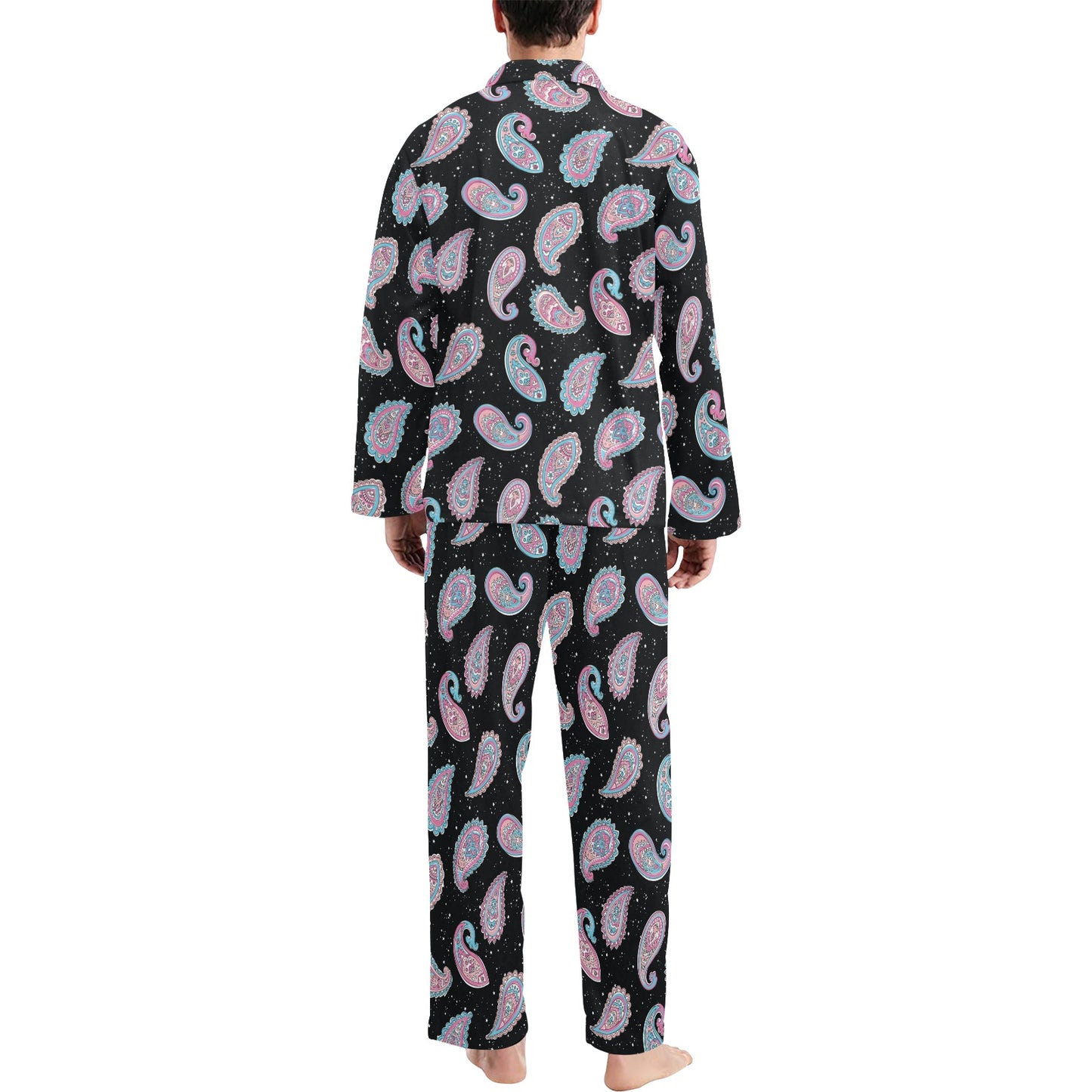Paisley Pink Design Mandala Print Men's Long Pajama Set