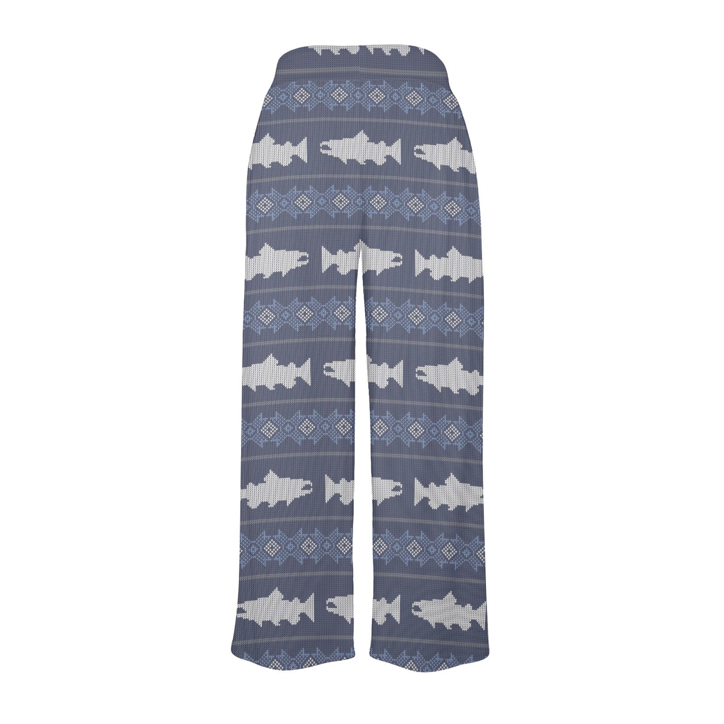 Salmon Fish Knit Style Print Design LKS304 Women's Wide Leg Lounge Pants