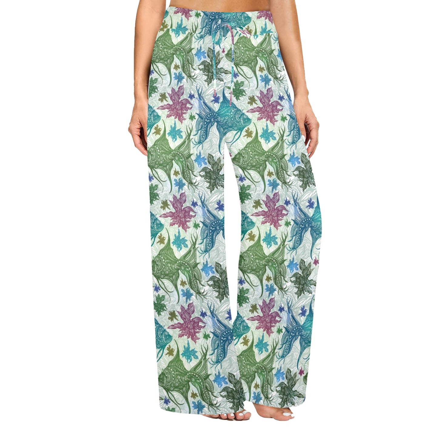 Angelfish Tribal Pattern Print Design 01 Women's Wide Leg Lounge Pants