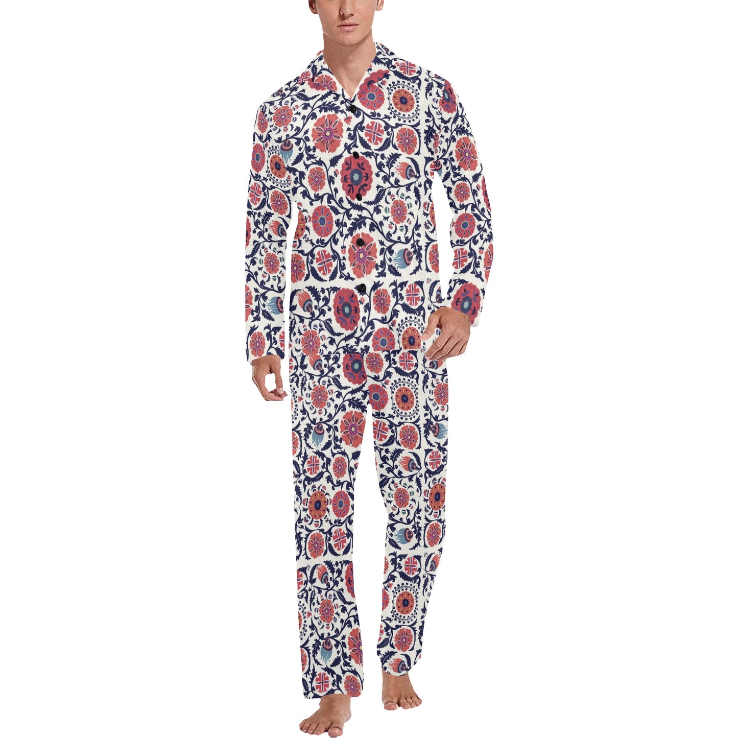 Suzani Print Design LKS304 Men's Long Pajama Set