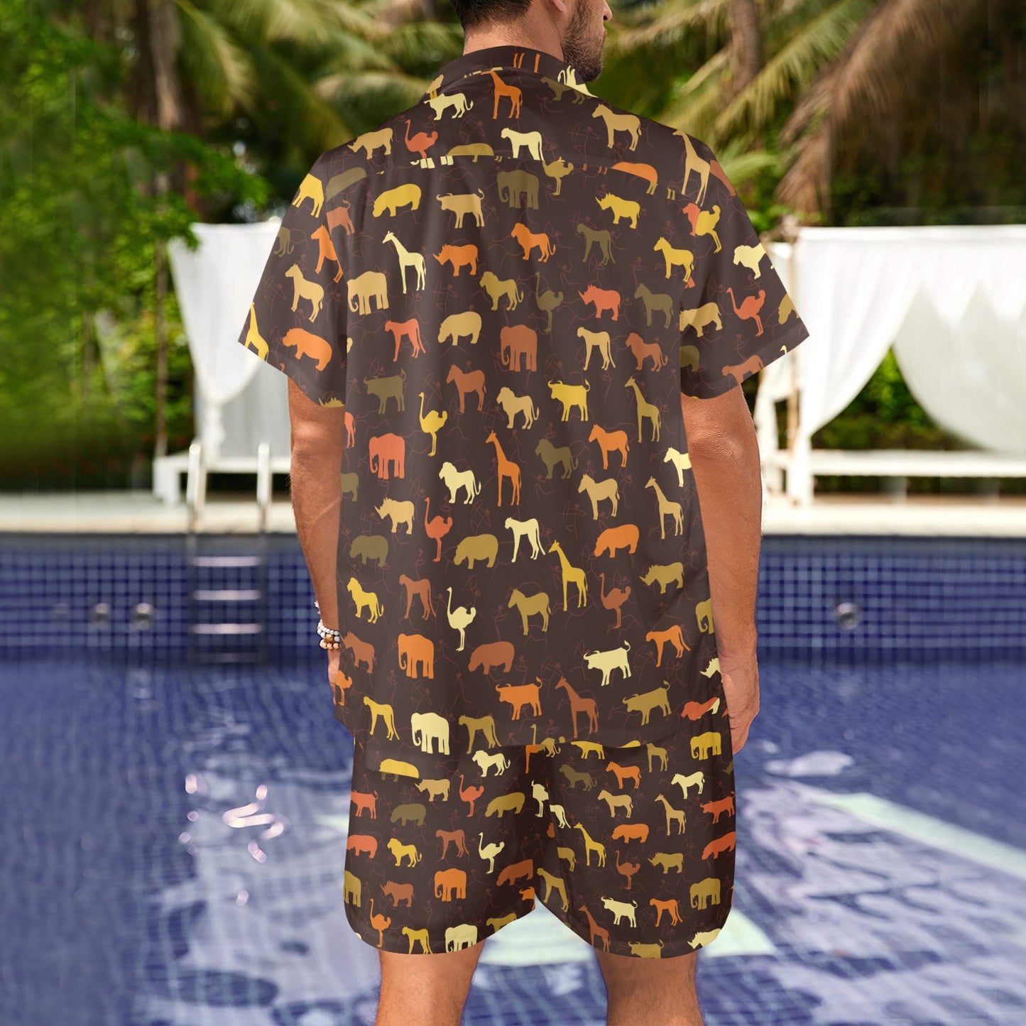 Safari Animal Print Design LKS301 Men's Beach Shirt and Shorts Set