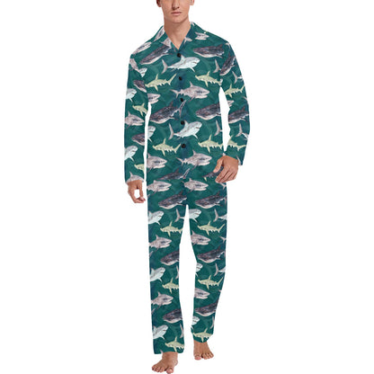 Shark Style Print Men's Long Pajama Set