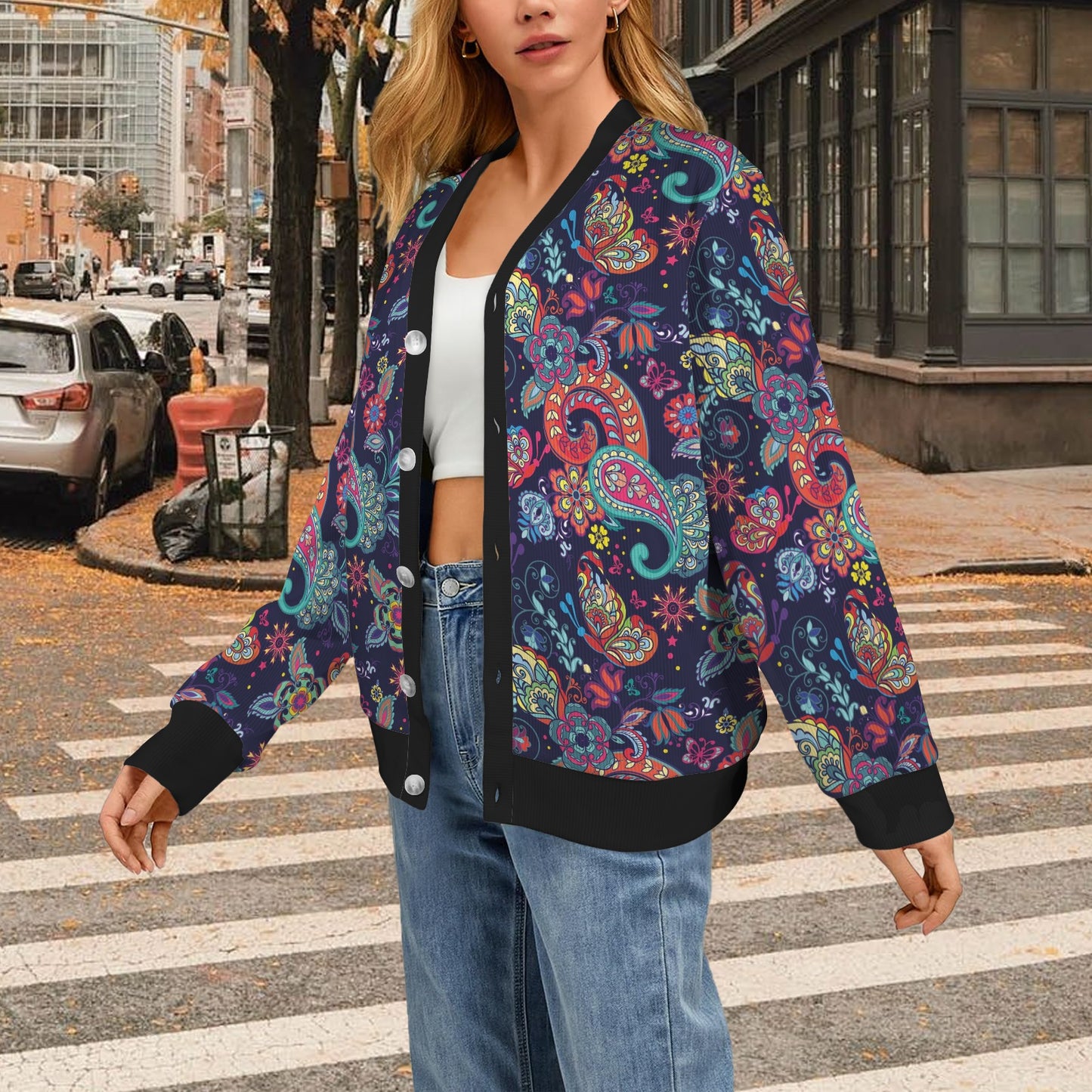 Paisley Boho Pattern Print Design A06 Women's Cardigan