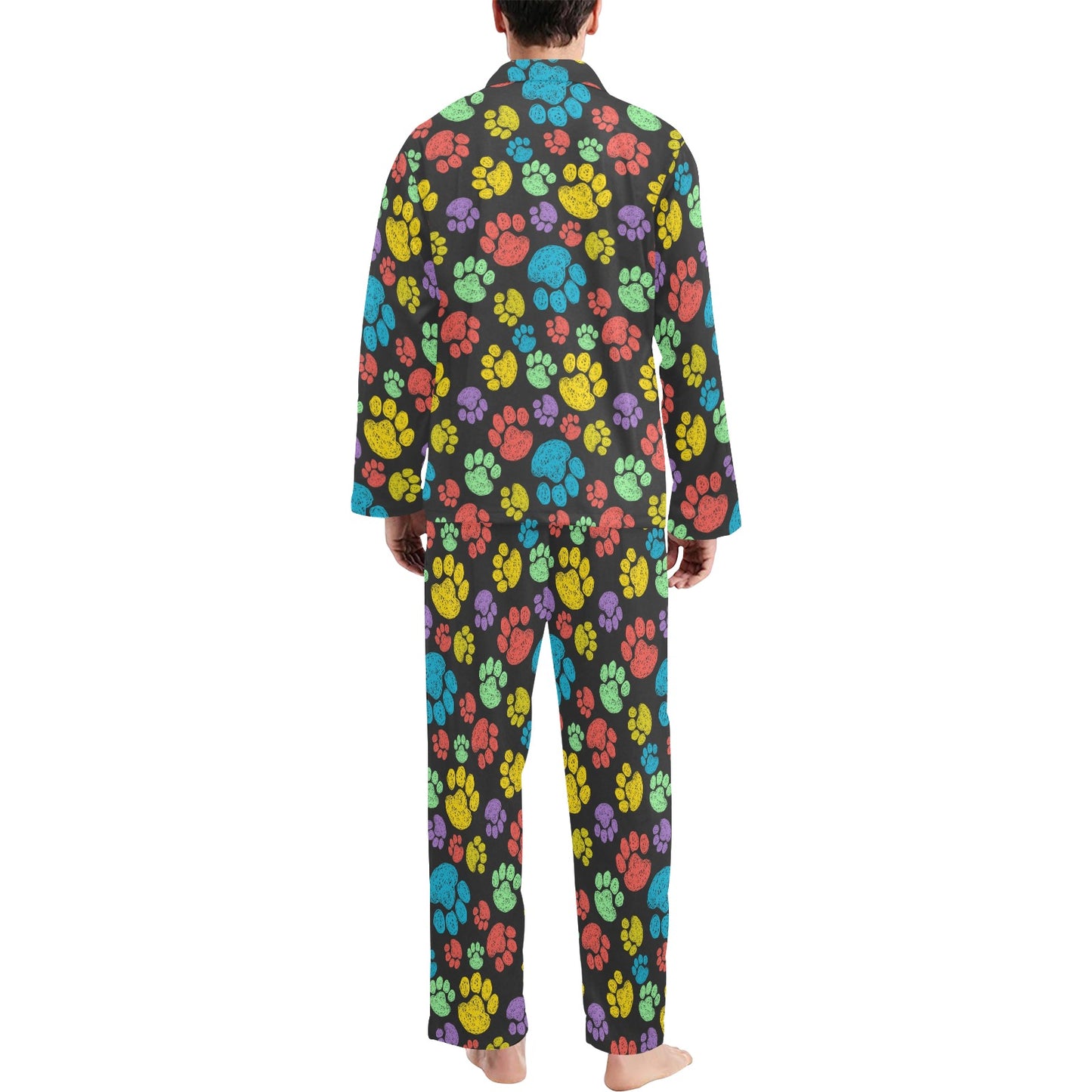 Paw Colorful Print Men's Long Pajama Set