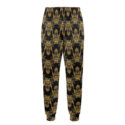 Steampunk Gold Owl Design Themed Print Men's Casual Track Pants