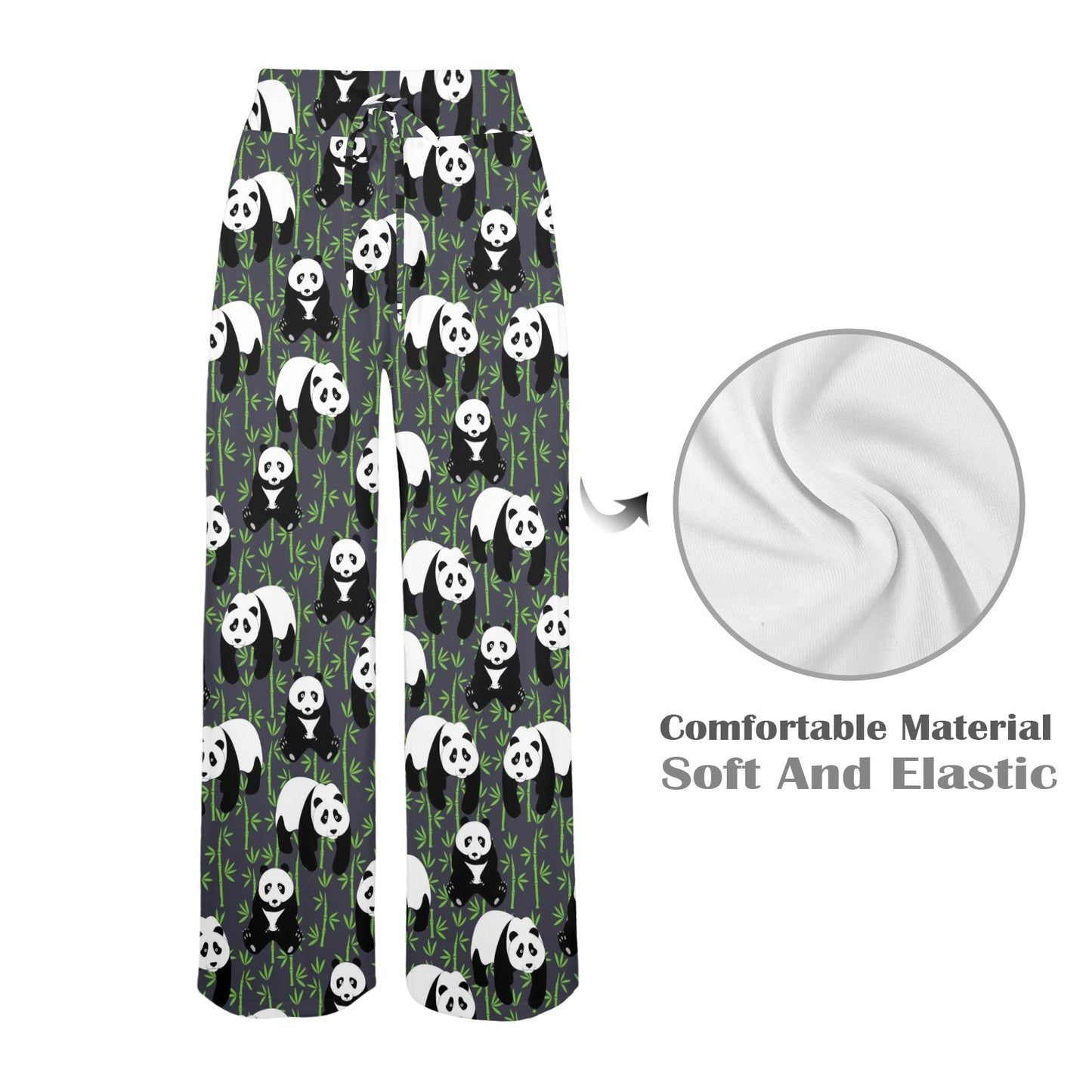 Panda Bear Bamboo Themed Print Women's Wide Leg Lounge Pants
