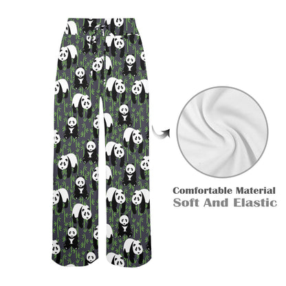 Panda Bear Bamboo Themed Print Women's Wide Leg Lounge Pants