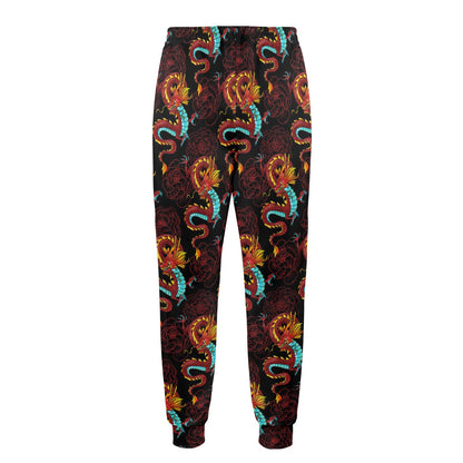 Chinese Dragons and Peonies Design Men's Casual Track Pants