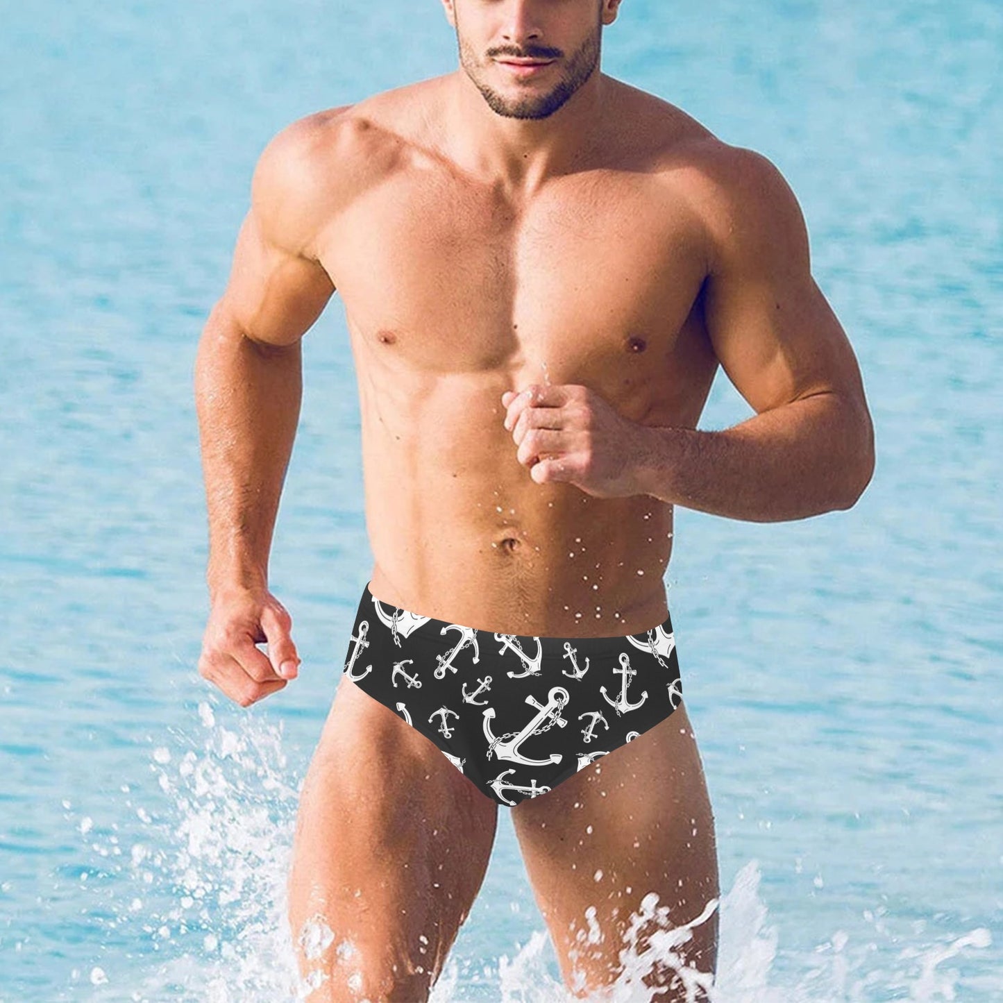 Anchor Black White Men's Swimming Briefs