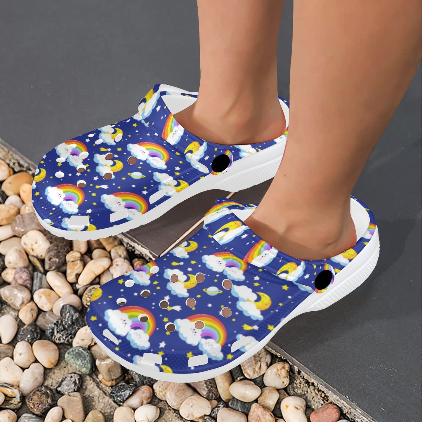 Rainbow Space Design Print Unisex Clogs Shoes