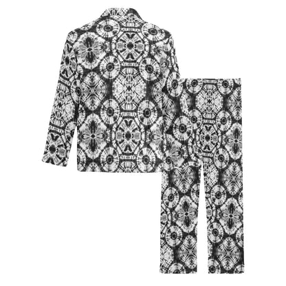 Tie Dye Black White Design Print Men's Long Pajama Set