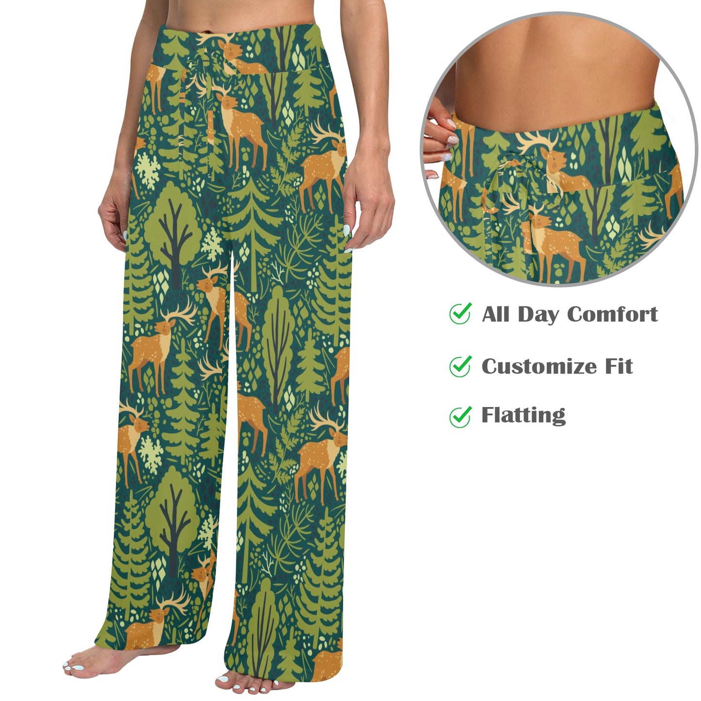 elk Design Print Pattern JJ0198 Women's Wide Leg Lounge Pants