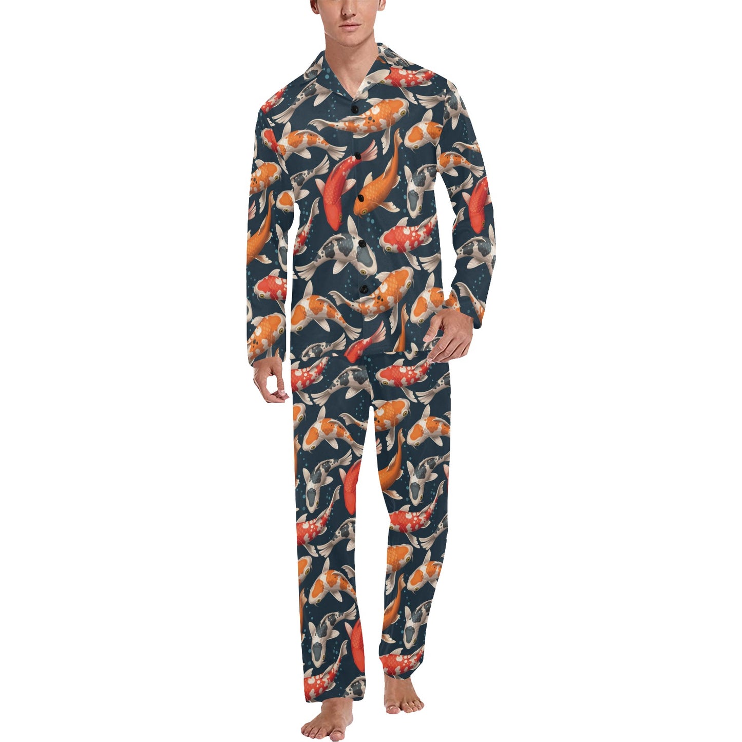 Koi Carp Cute Design Themed Print Men's Long Pajama Set
