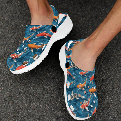 Koi Carp Water Design Themed Print Unisex Clogs Shoes