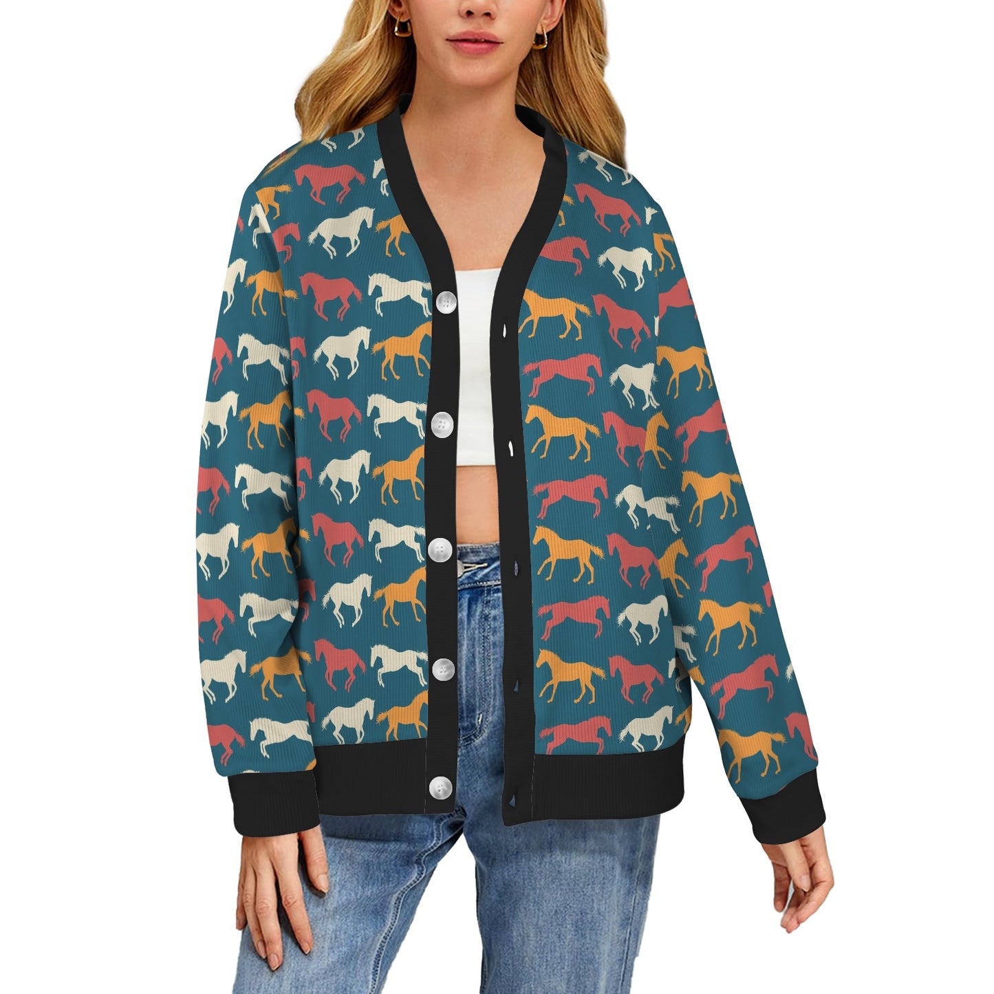 equestrian horse Design Print Pattern JJ0131 Women's Cardigan