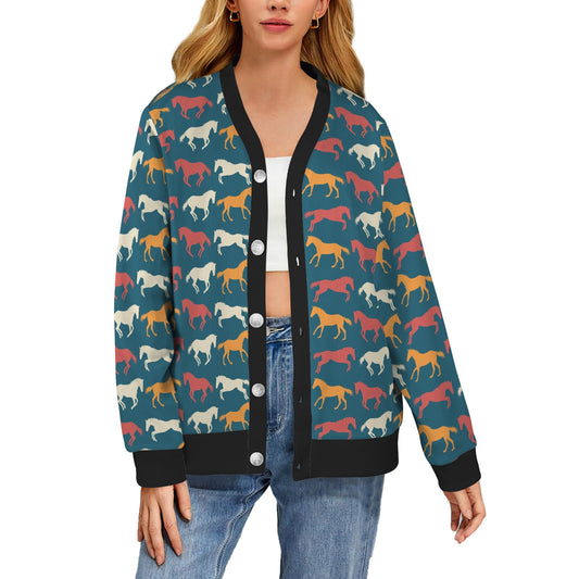 equestrian horse Design Print Pattern JJ0131 Women's Cardigan