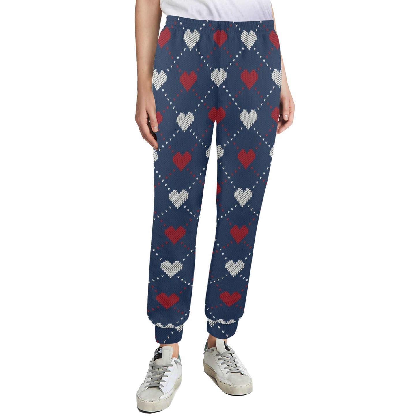Heart Knit Pattern Print Design HE05 Women's Casual Track Pants